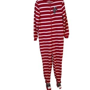 NICK & NORA Fleece Sock Monkey One Piece Pajamas‎ Size Small, Red/White Stripe